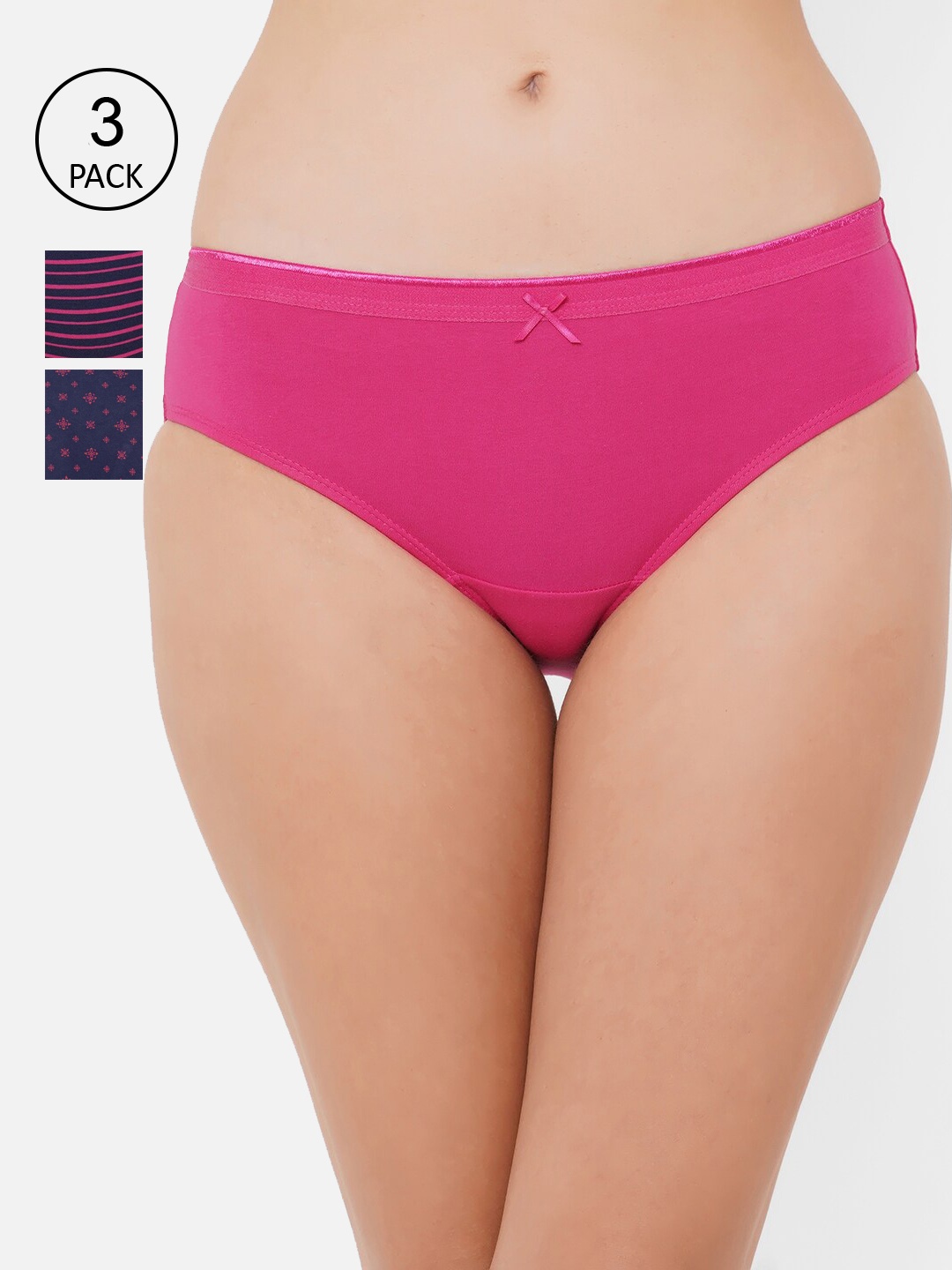 

SOIE Women Full Coverage Solid and Printed Cotton Stretch Hipster Briefs (Pack of 3), Pink