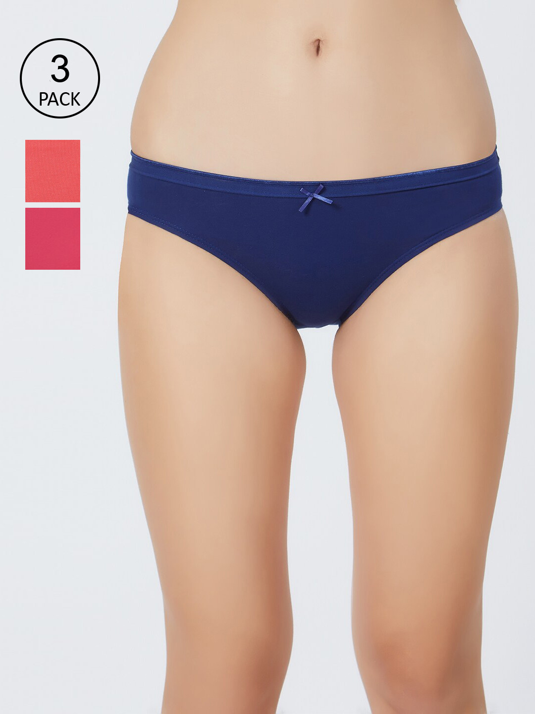 

SOIE Women Mid Rise Medium Coverage Solid Colour Cotton Stretch Briefs (Pack of 3), Navy blue