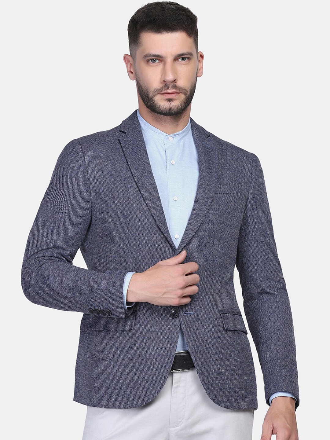 

Blackberrys Men Navy Blue Printed Single-Breasted Slim-Fit Blazer