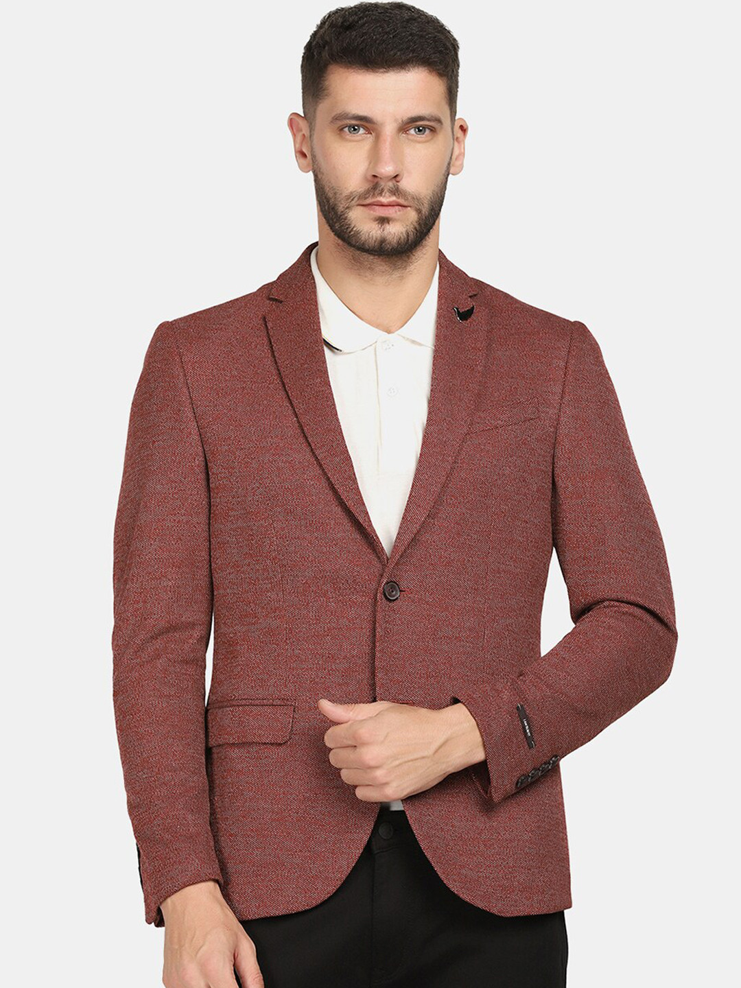 

Blackberrys Men Maroon Slim-Fit Single Breasted Blazers