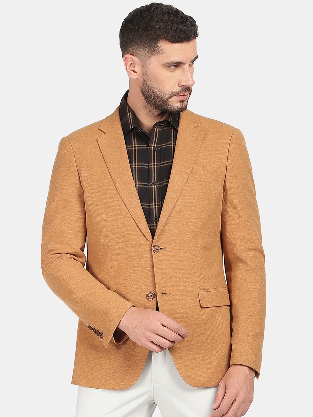 

Blackberrys Men Brown Solid Slim-Fit Single-Breasted Blazer