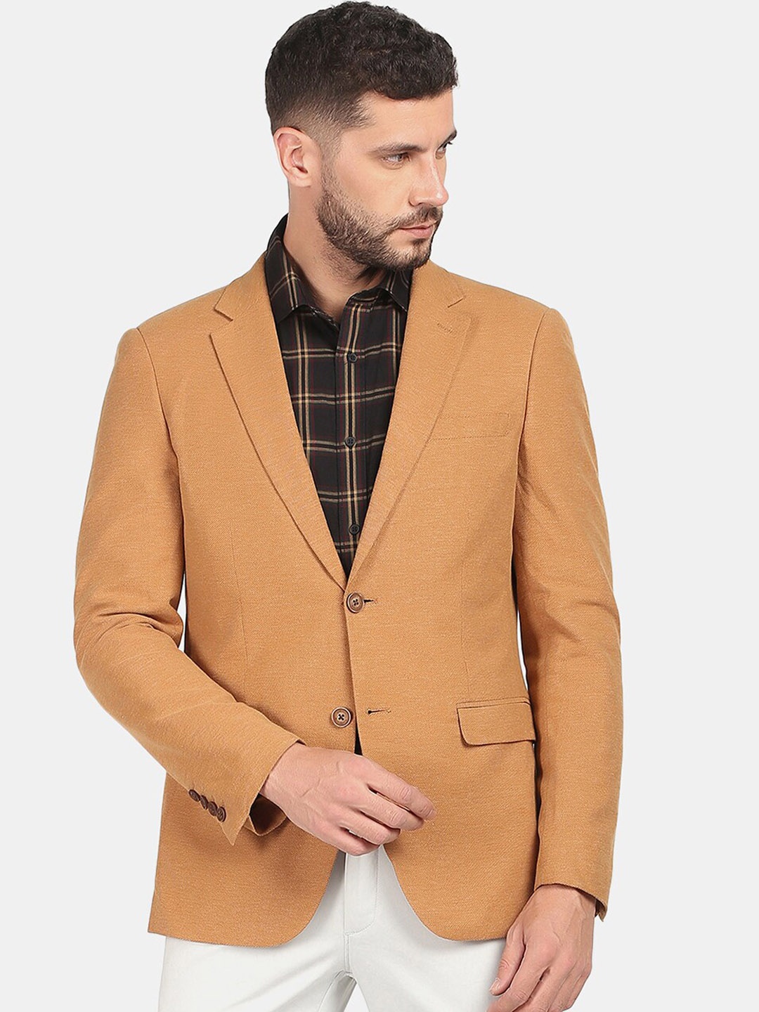 

Blackberrys Men Brown Solid Single-Breasted Formal Blazers Blazers