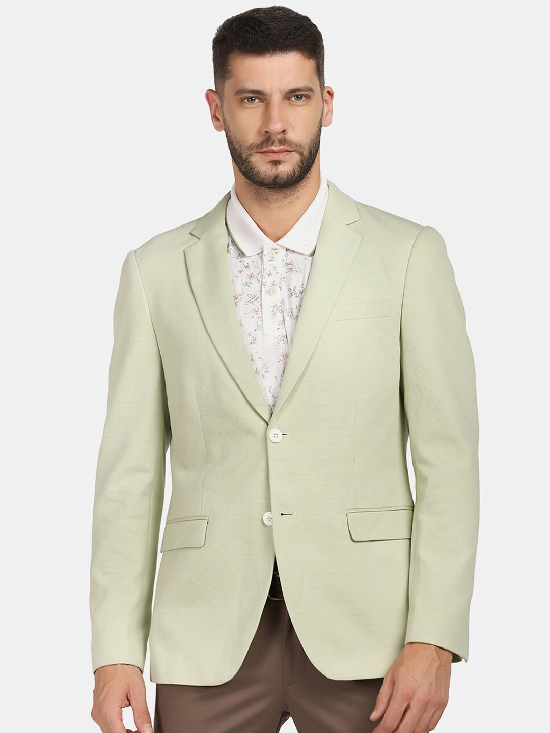 

Blackberrys Men Green Solid Slim-Fit Single Breasted Casual Blazers