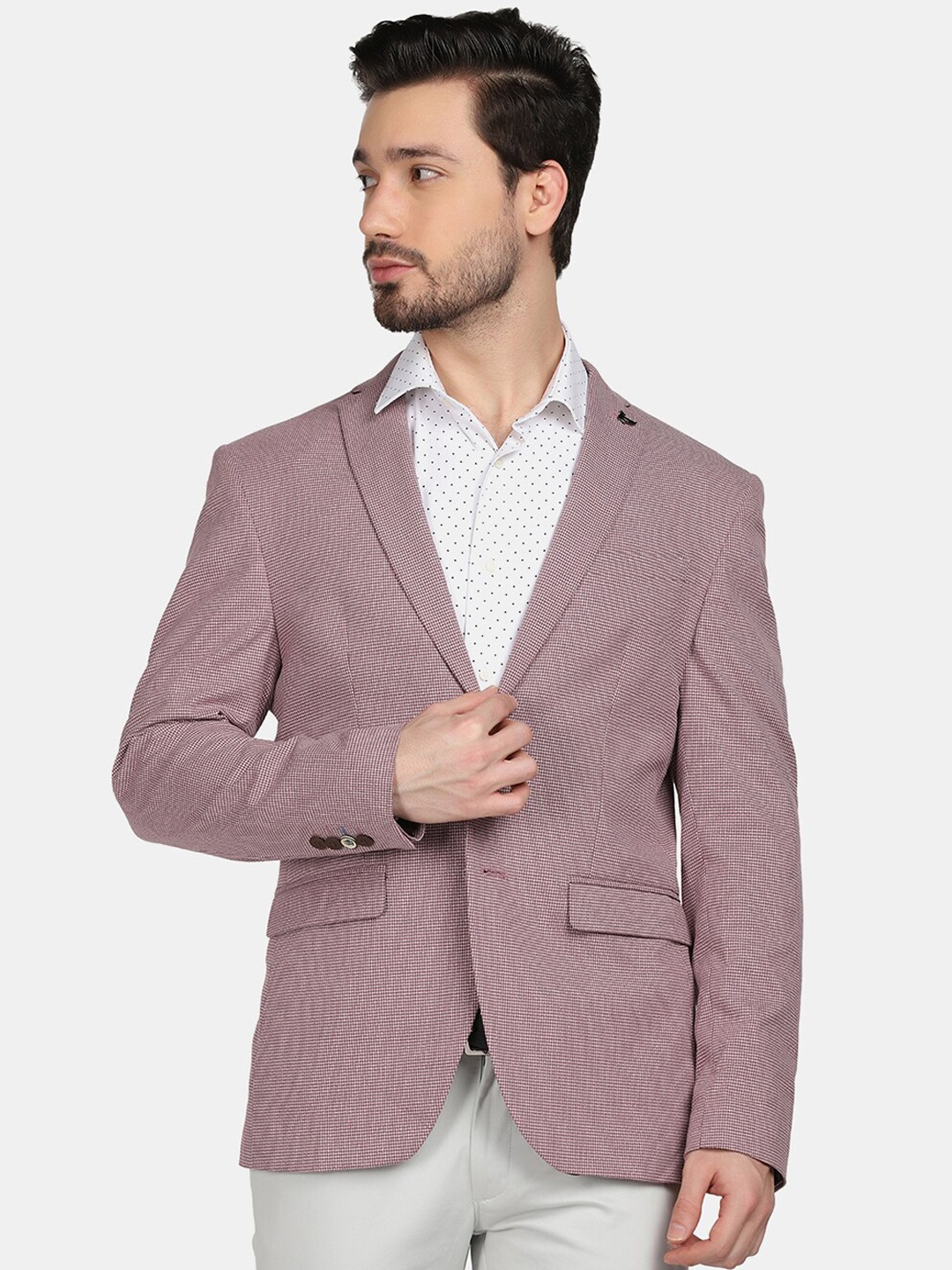 

Blackberrys Men Pink Printed Single-Breasted Slim-Fit Blazer