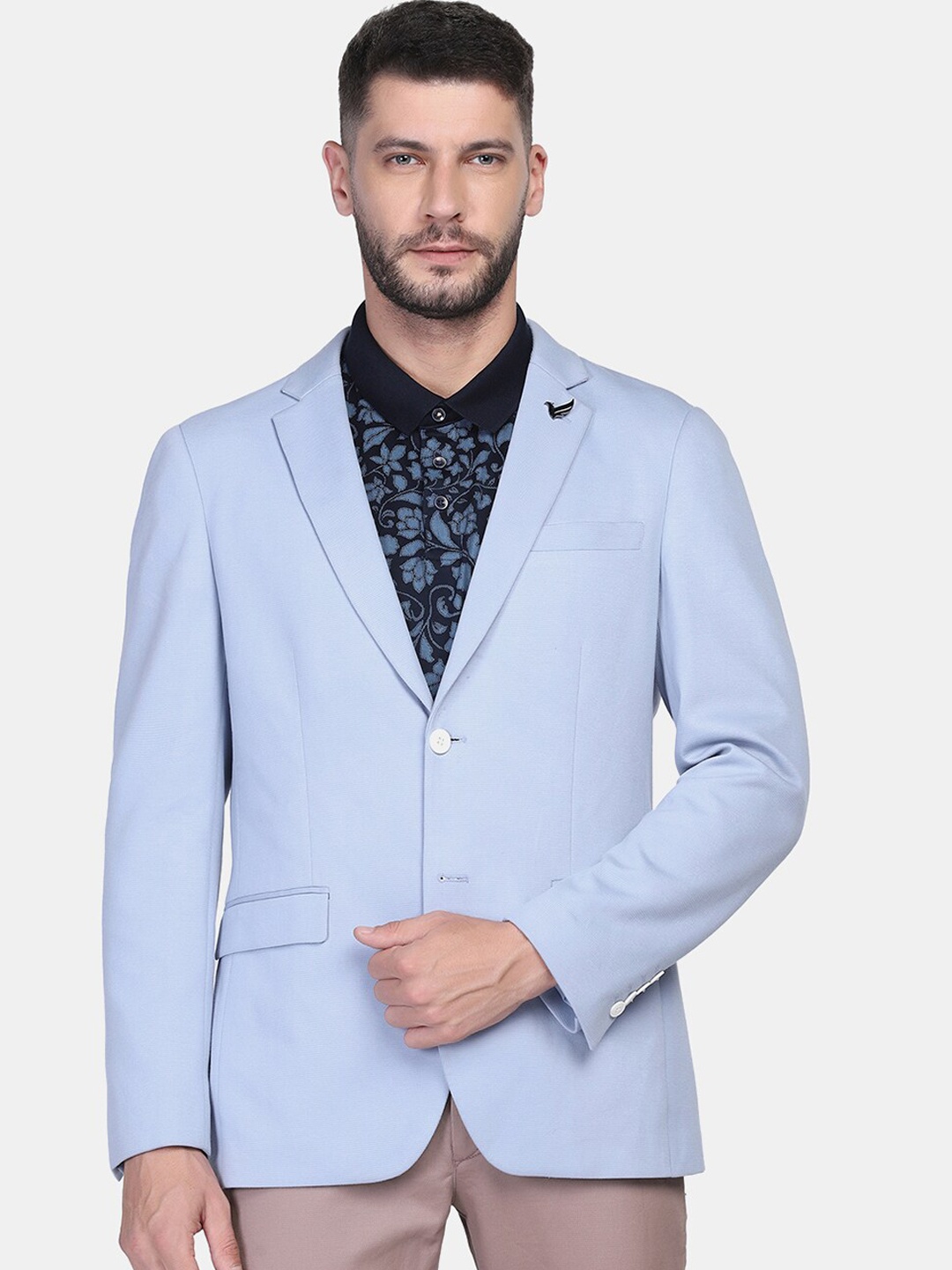 

Blackberrys Men Blue Solid Single-Breasted Formal Blazers
