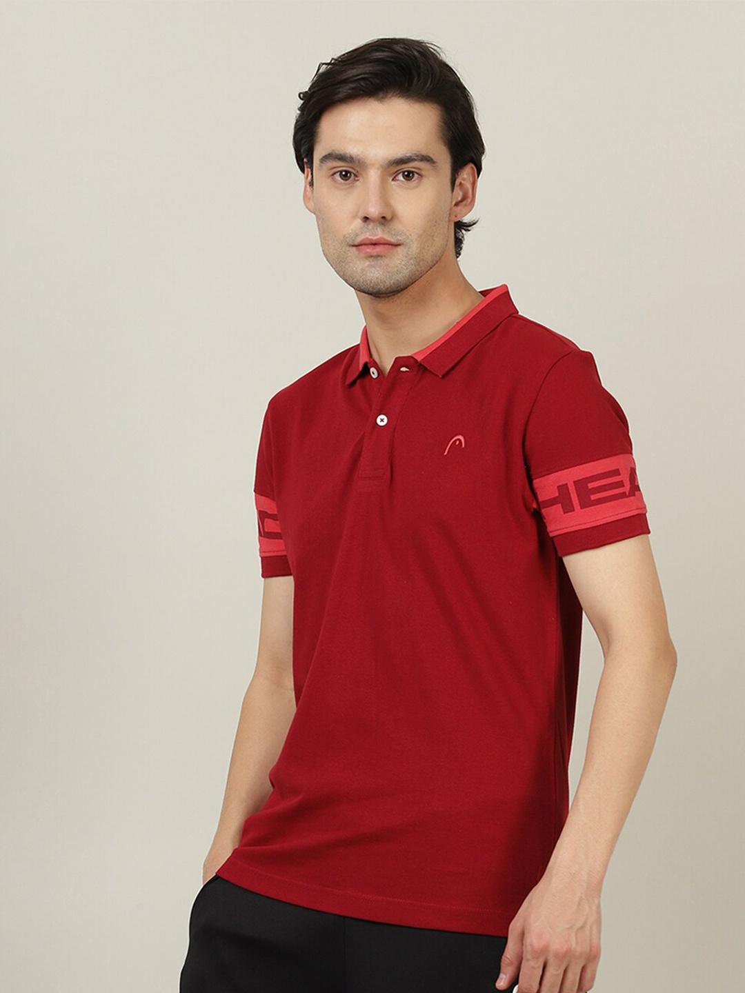 

Head Men Red Solid Polo Collar T-shirt, Maroon