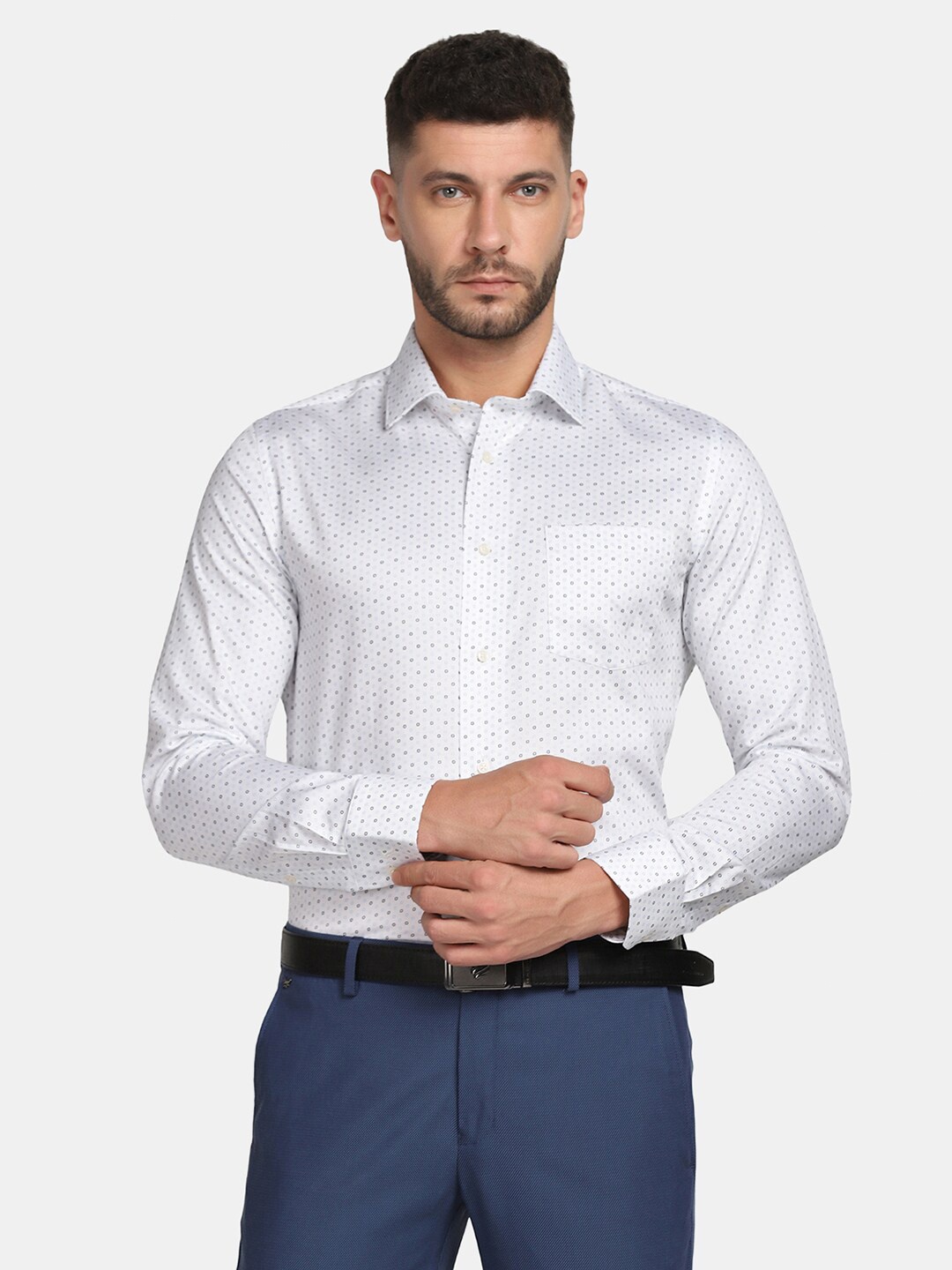 

Blackberrys Men White Slim Fit Printed Cotton Formal Shirt