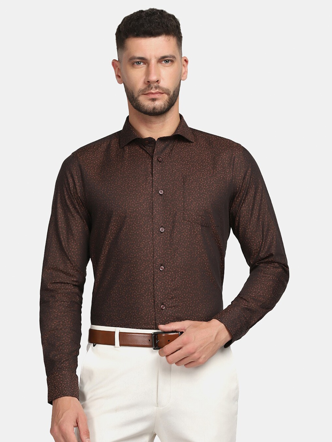 

Blackberrys Men Brown Slim Fit Printed Formal Cotton Shirt
