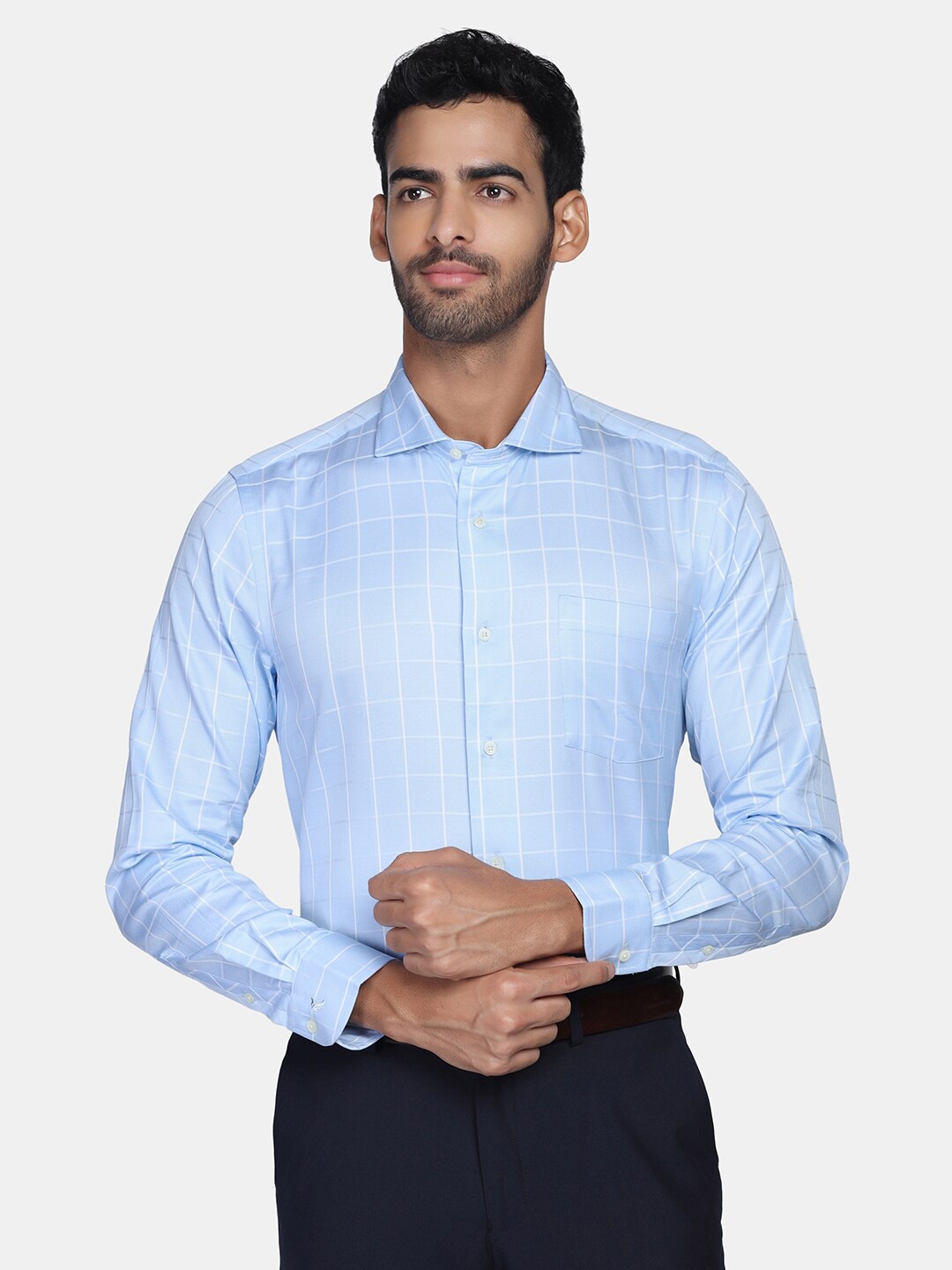 

Blackberrys Men Blue Checked Formal Slim Fit Shirt