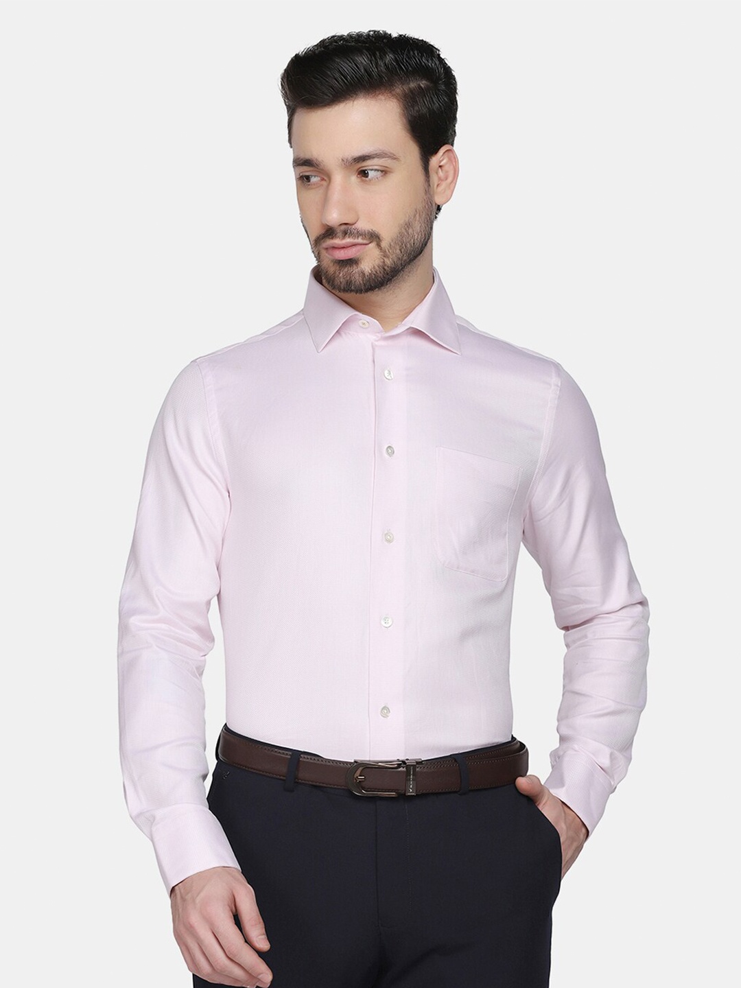 

Blackberrys Men Pink Self Design Cotton Slim Fit Formal Shirt