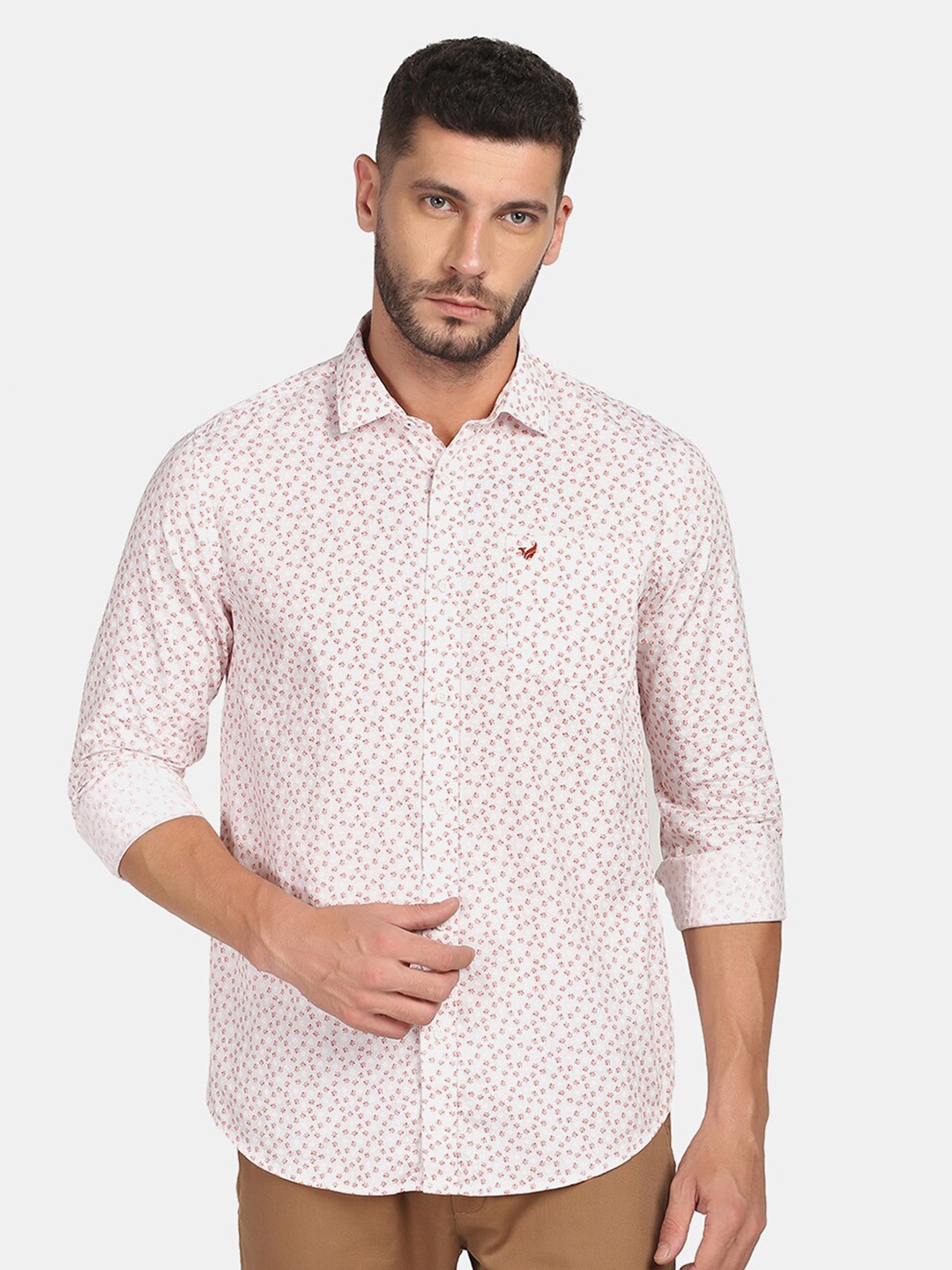 

Blackberrys Men Peach-Coloured Slim Fit Printed Cotton Casual Shirt