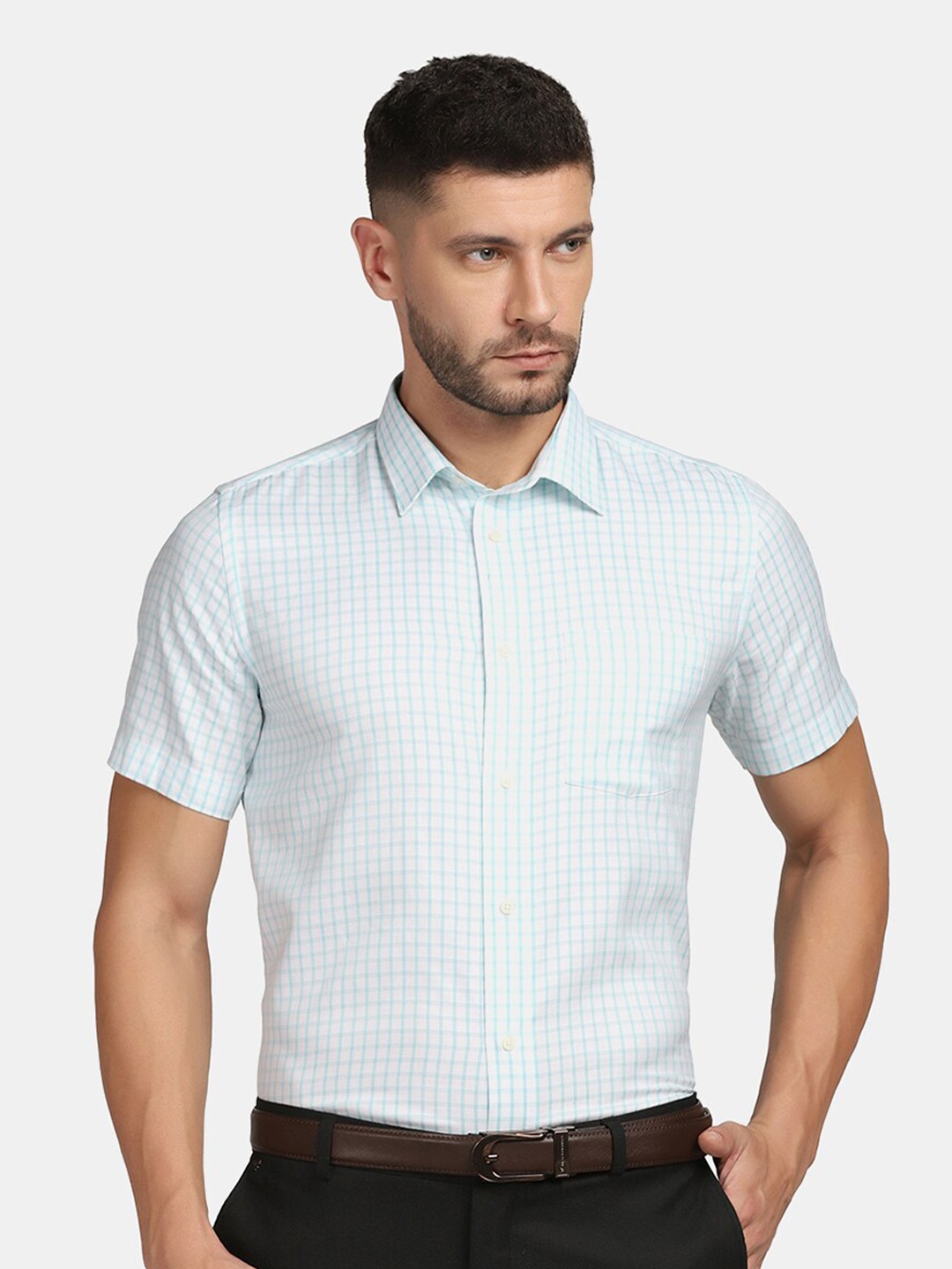

Blackberrys Men Blue Slim Fit Grid Tattersall Checks Checked Cotton Formal Shirt