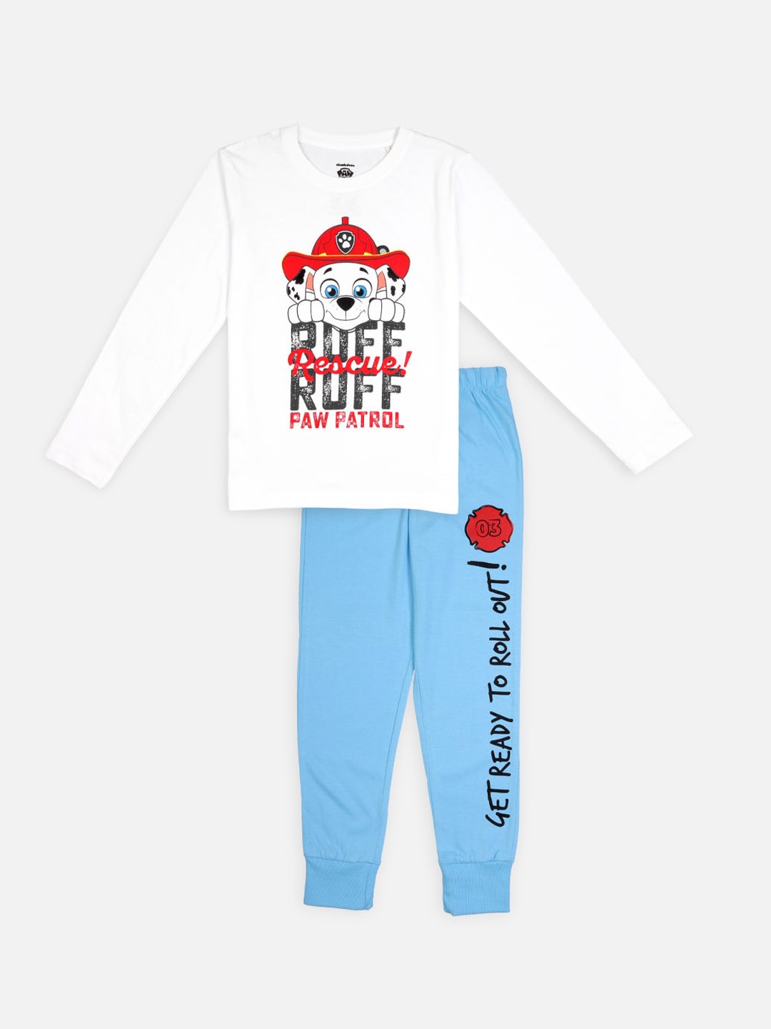 

Nap Chief Kids White & Blue Printed Pure Cotton Night suit