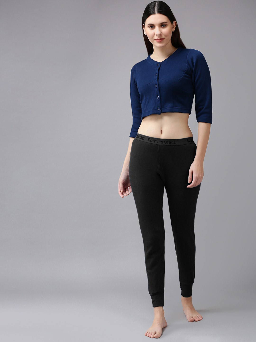 

Lux Cottswool Women Blue & Black Woollen Thermal Set