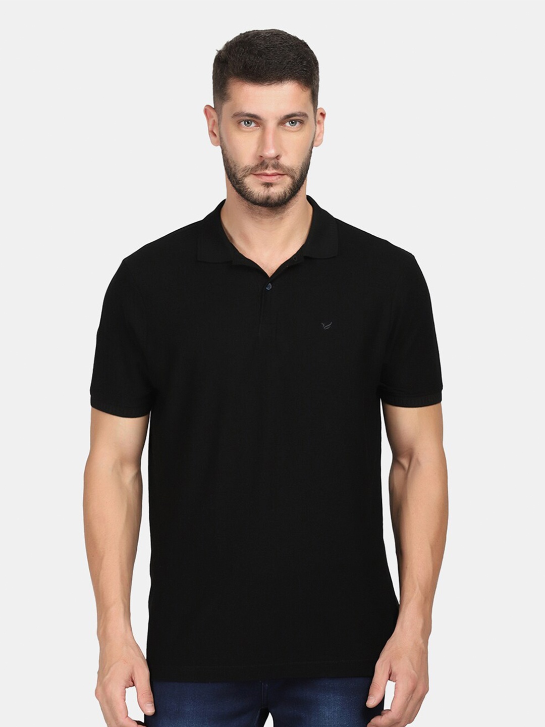 

Blackberrys Men Black Polo Collar Slim Fit Cotton T-shirt
