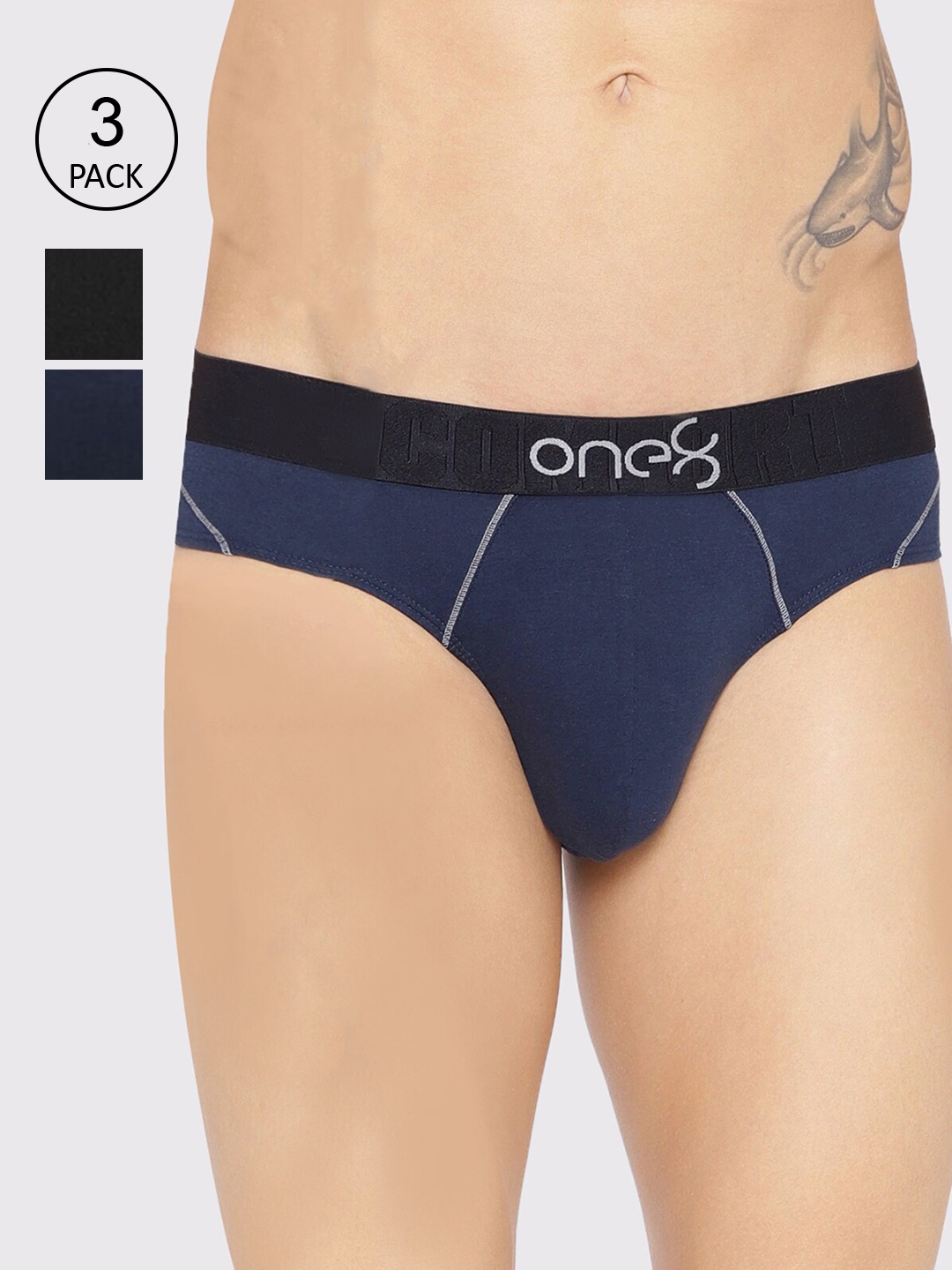 

one8 by Virat Kohli Men Pack Of 3 Solid Low Rise Basic Briefs 103-PO3, Blue