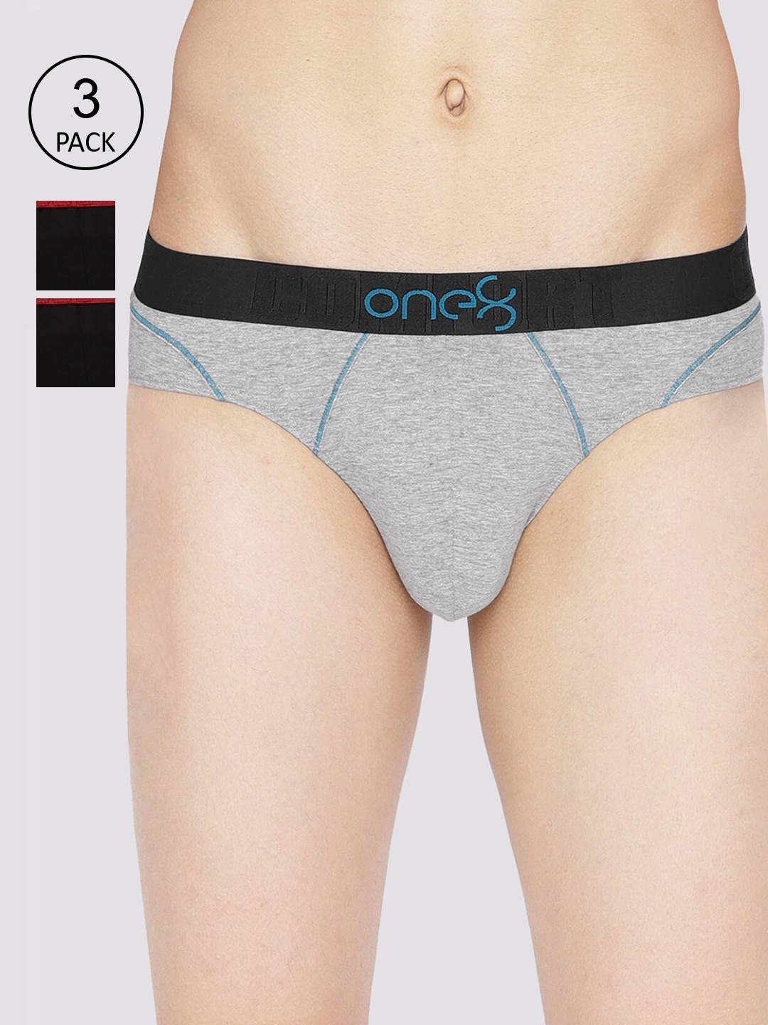 

one8 by Virat Kohli Men Pack Of 3 Solid Cotton Basic Briefs, Black