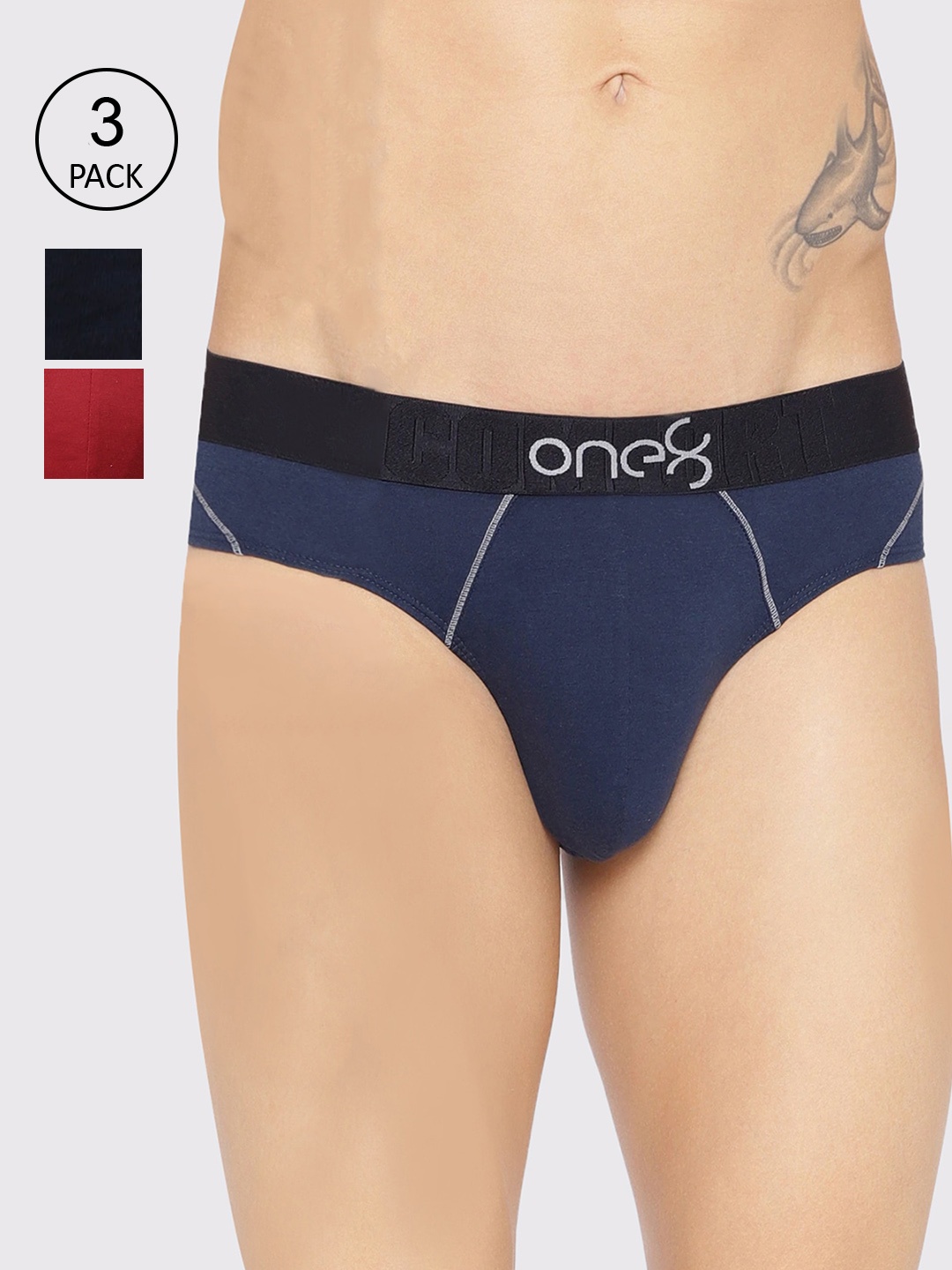 

one8 by Virat Kohli Men Pack Of 3 Solid Basic Briefs, Maroon