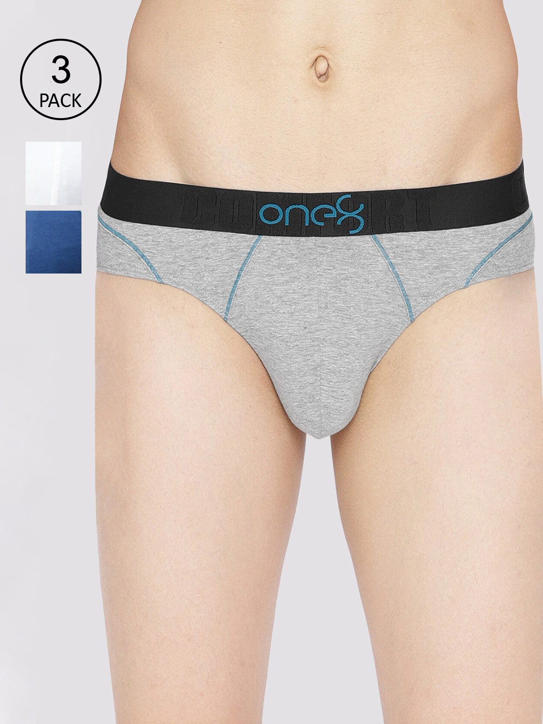 

one8 by Virat Kohli Men Pack Of 3 Solid Basic Briefs, Grey melange