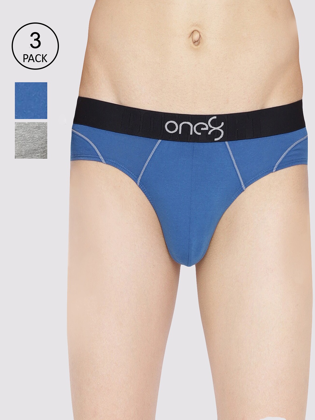 

one8 by Virat Kohli Men Pack of 3 Solid Basic Briefs, Blue