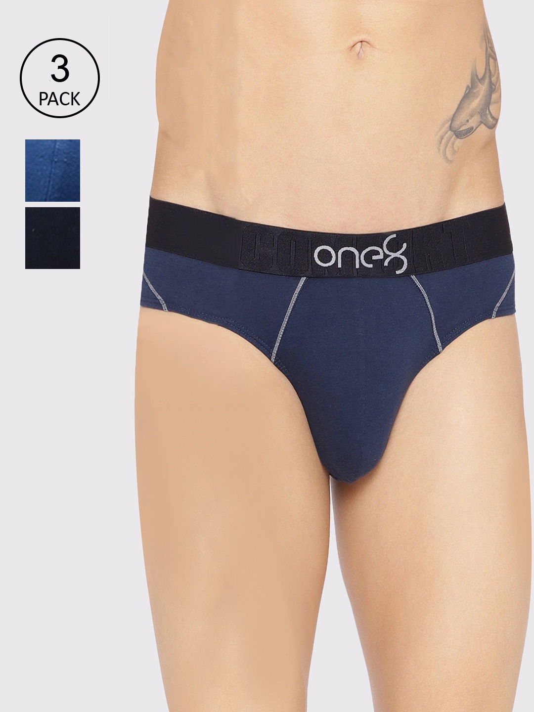 

one8 by Virat Kohli Men Pack Of 3 Solid Cotton Basic Briefs, Blue
