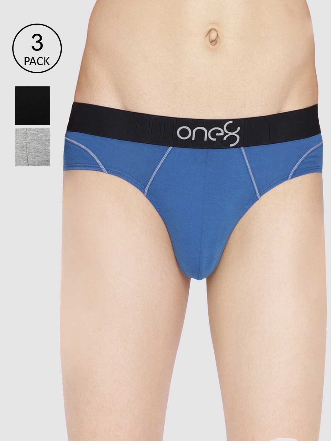 

one8 by Virat Kohli Men Pack Of 3 Solid Cotton Basic Briefs, Blue