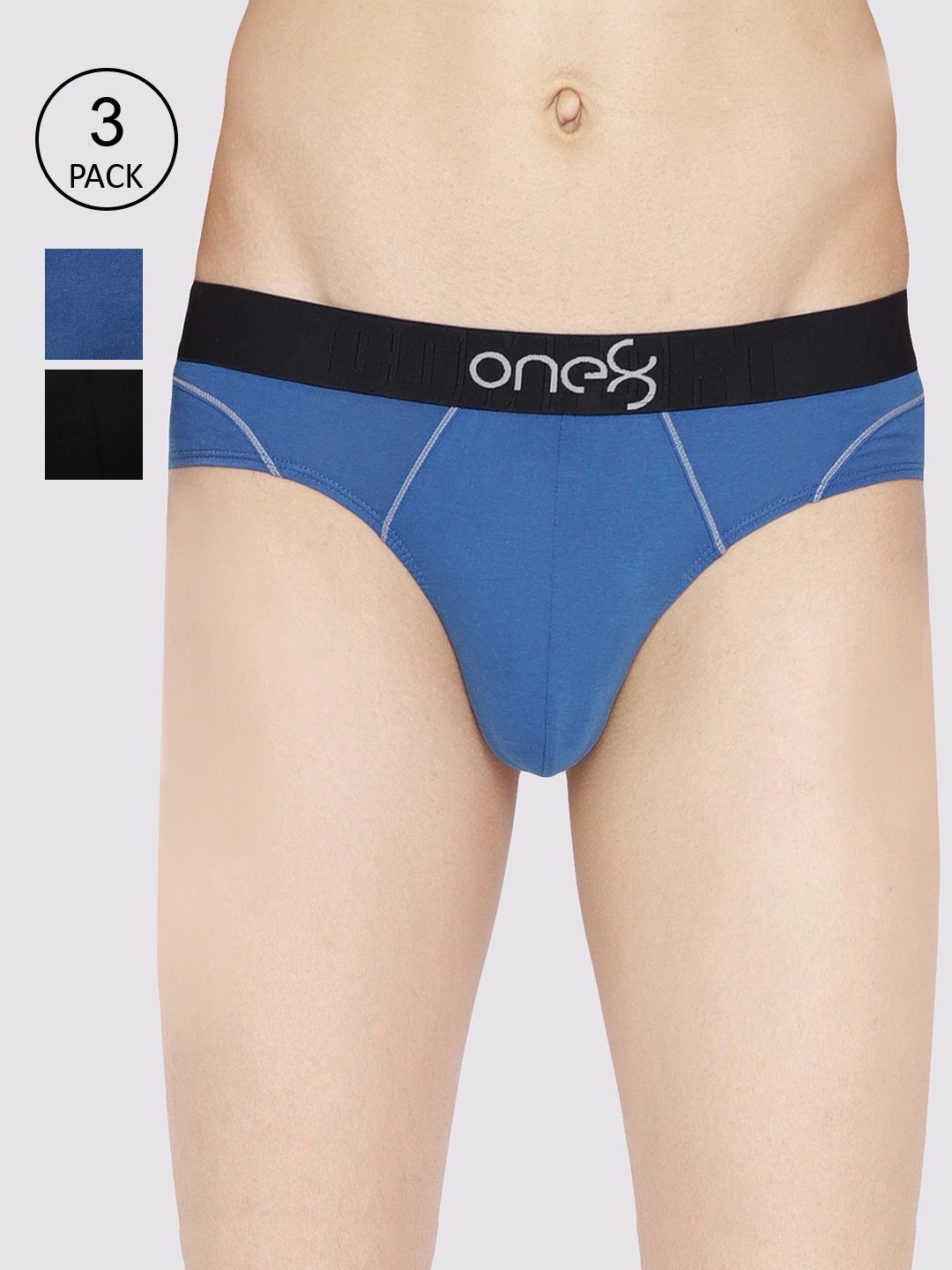 

one8 by Virat Kohli Men Pack Of 3 Solid Cotton Briefs, Blue