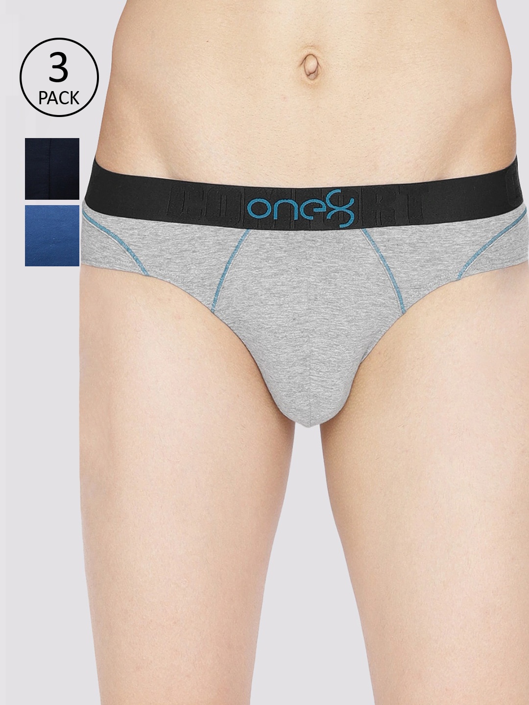 

one8 by Virat Kohli Men Pack Of 3 Solid Basic Briefs, Grey melange