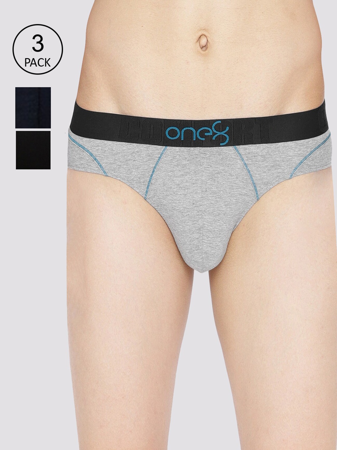 

one8 by Virat Kohli Men Pack Of 3 Solid Basic Briefs, Blue