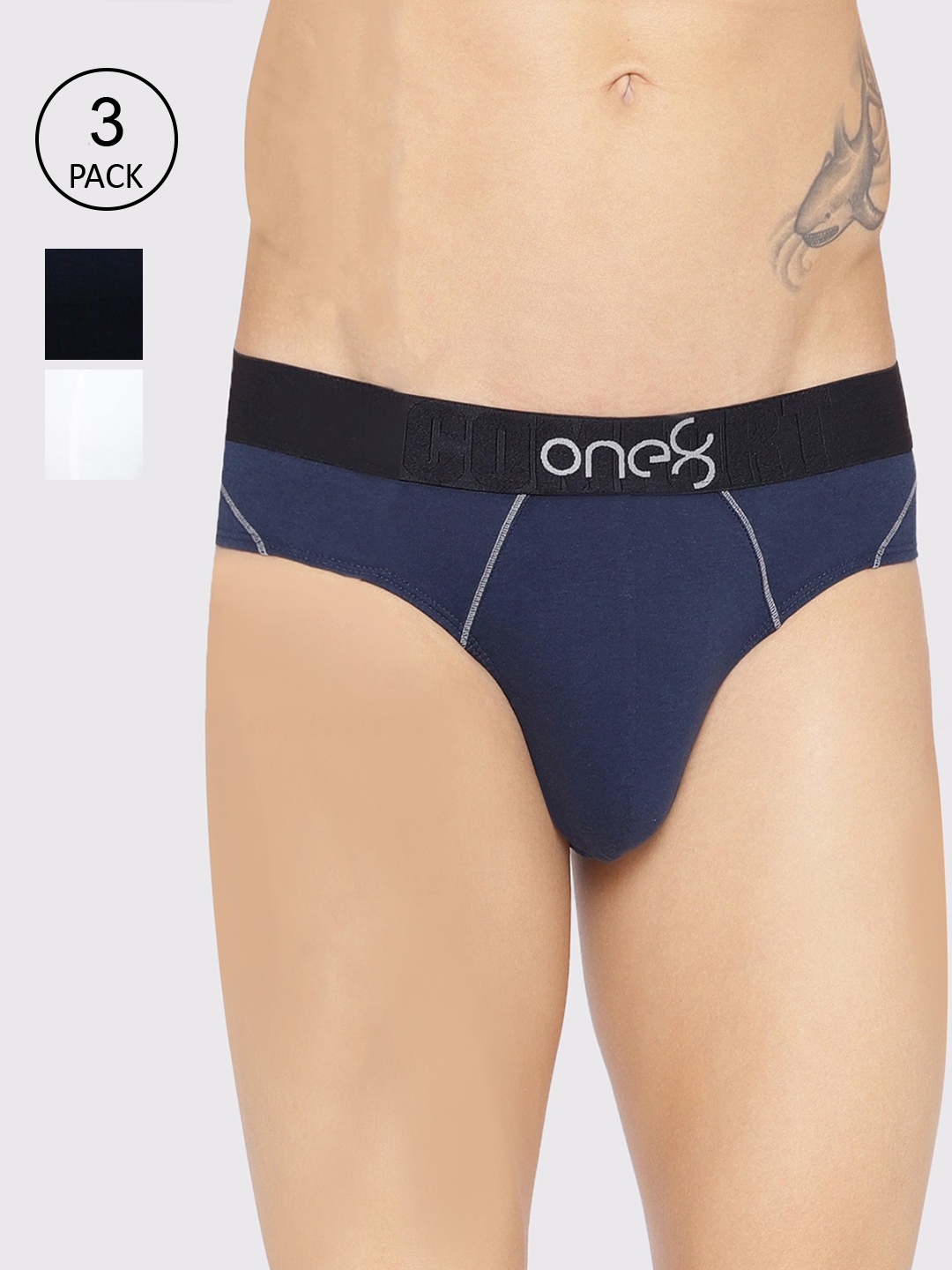 

one8 by Virat Kohli Men Pack Of 3 Solid Basic Briefs 103-PO3, White