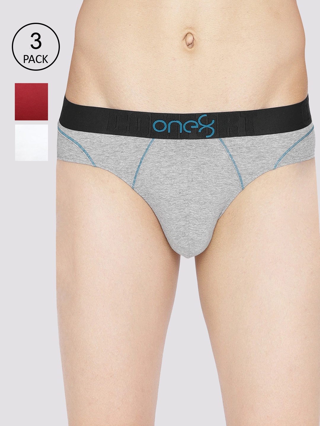 

one8 by Virat Kohli Men Pack Of 3 Solid Cotton Basic Briefs 103-PO3, Grey