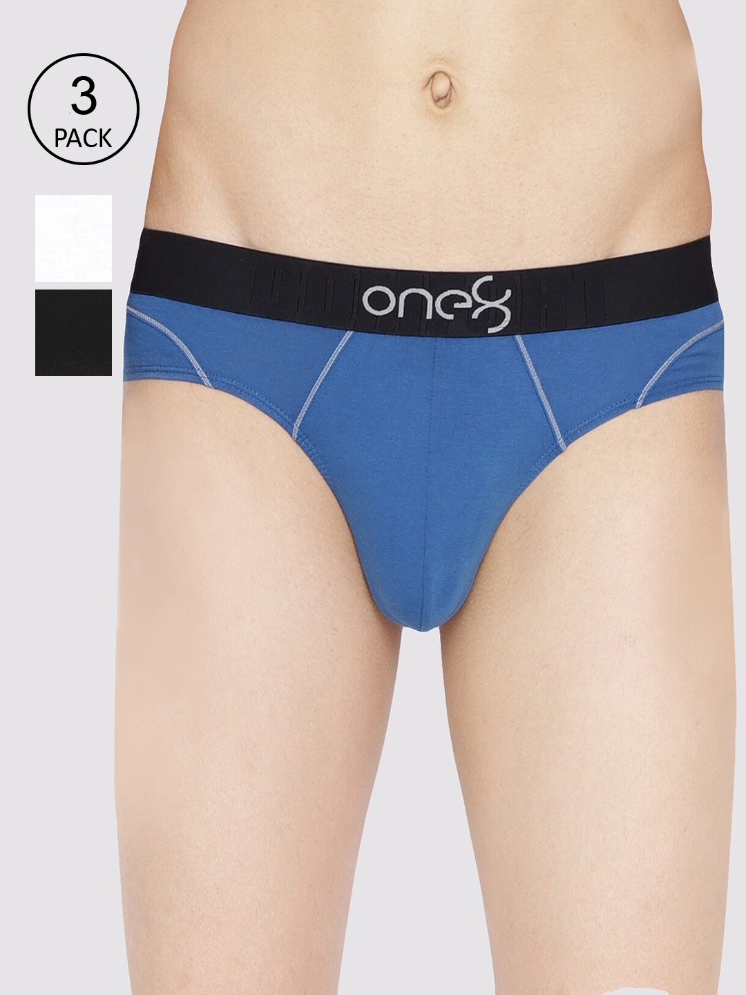 

one8 by Virat Kohli Men Pack Of 3 Solid Basic Briefs 103-PO3, Blue