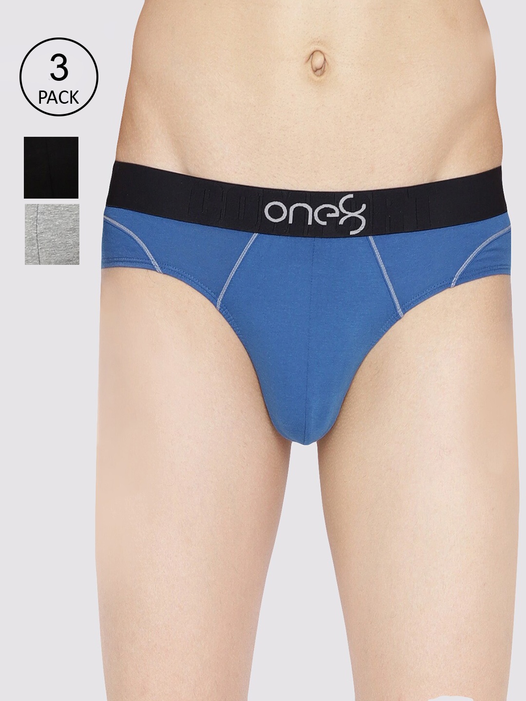 

one8 by Virat Kohli Men Pack Of 3 Solid Full Coverage Basic Briefs 103-PO3, Black