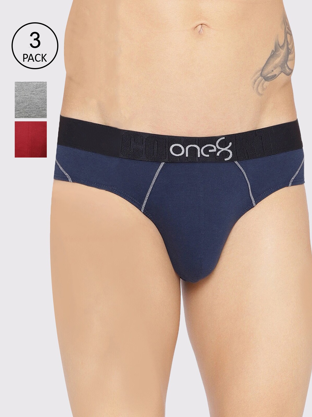 

one8 by Virat Kohli Men Pack Of 3 Solid Basic Briefs, Grey