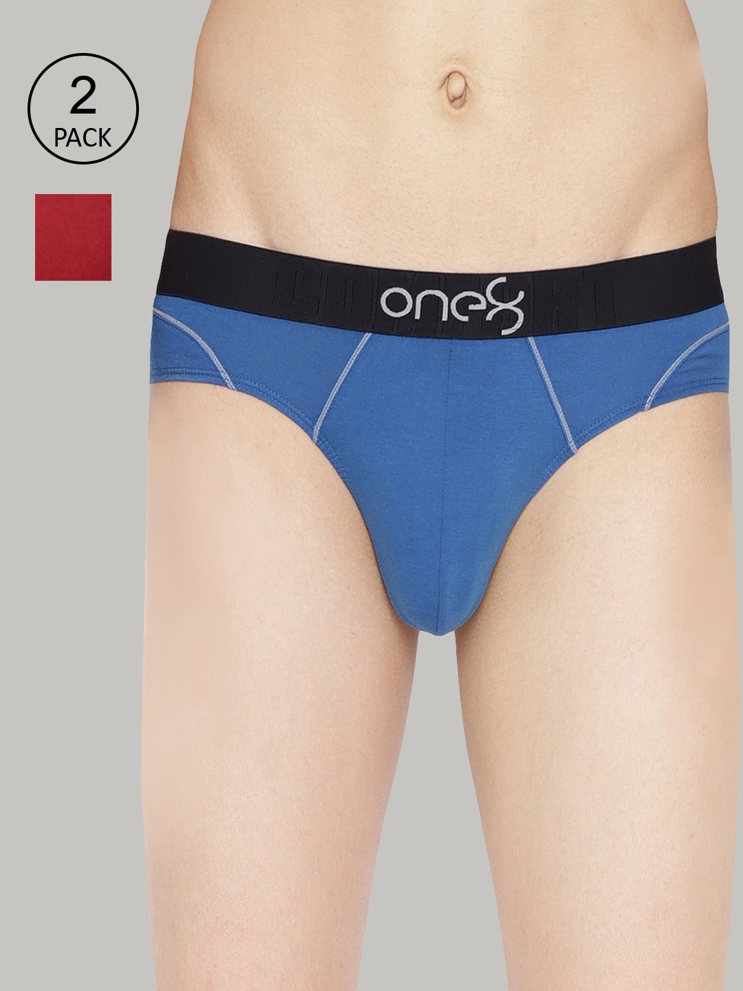 

one8 by Virat Kohli Men Pack Of 2 Blue & Maroon Solid Basic Briefs