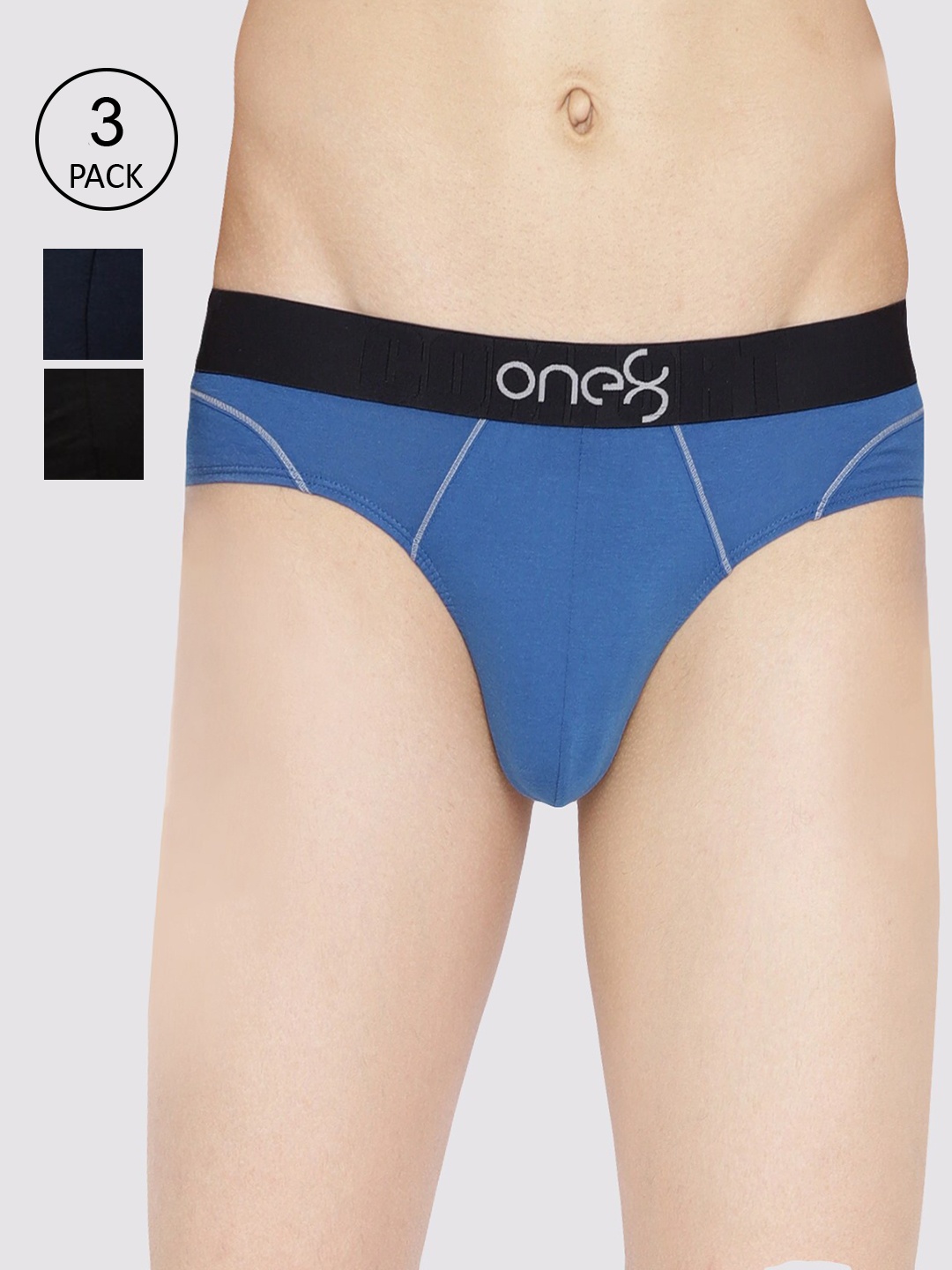 

one8 by Virat Kohli Men Pack Of 3 Solid Basic Briefs, Blue
