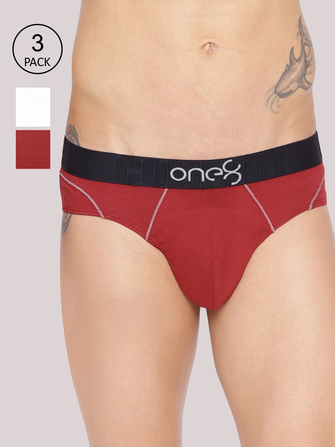 

one8 by Virat Kohli Men Pack Of 3 Solid Briefs, Red
