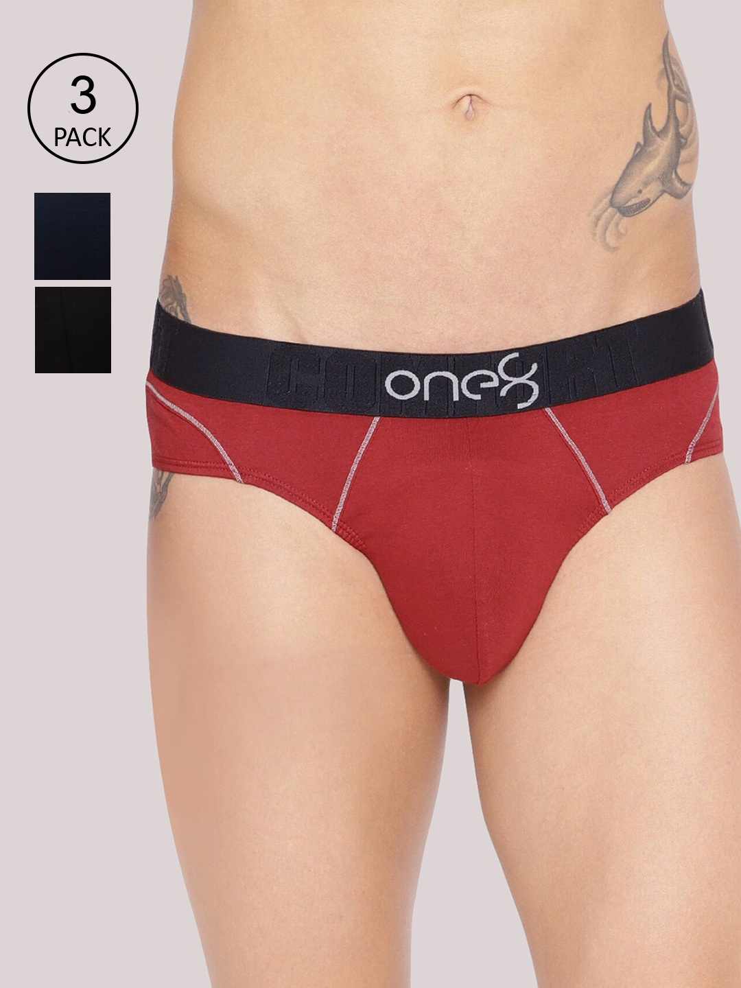 

one8 by Virat Kohli Men Pack Of 3 Solid Deo-Soft Basic Briefs, Red