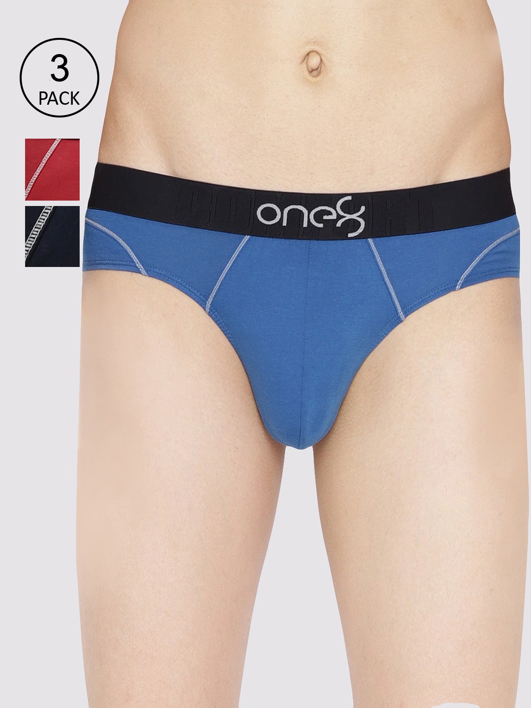 

one8 by Virat Kohli Men Pack Of 3 Solid Cotton Basic Briefs, Blue