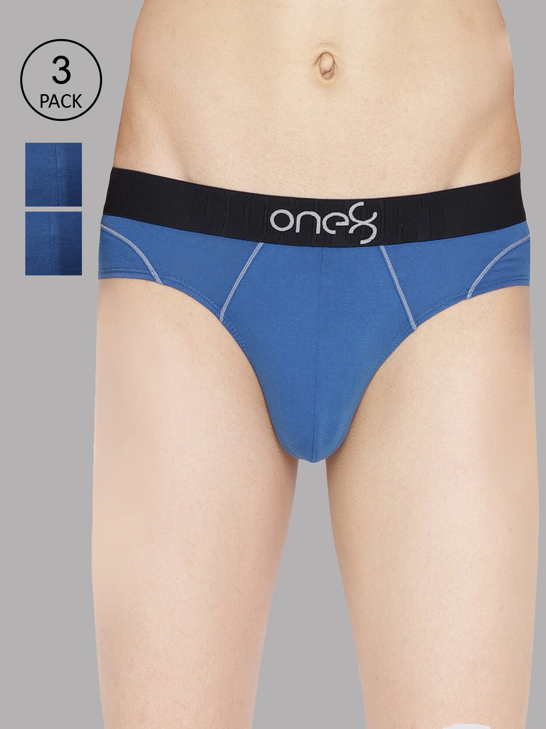 

one8 by Virat Kohli Men Pack Of 3 Blue Solid Cotton Basic Briefs