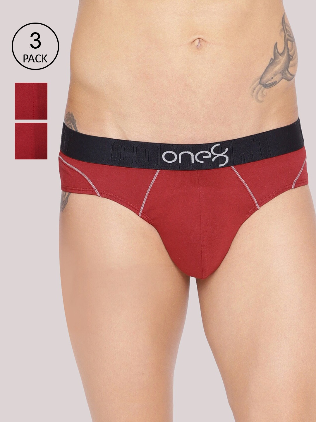 

one8 by Virat Kohli Men Pack Of 3 Solid Basic Briefs, Maroon