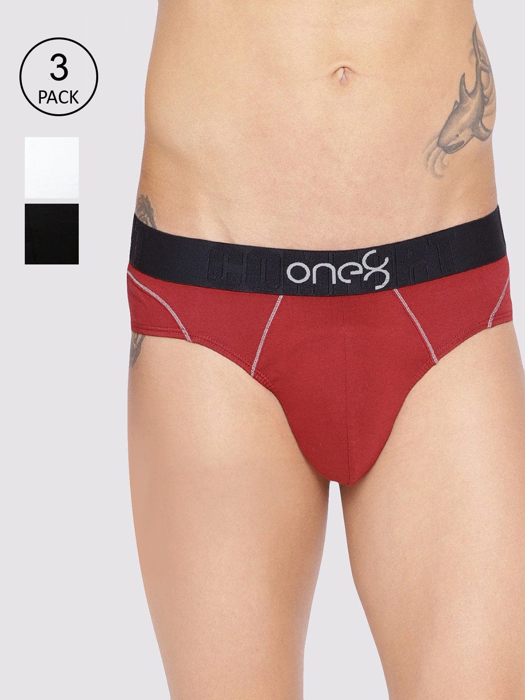 

one8 by Virat Kohli Men Pack Of 3 Solid Basic Briefs, White