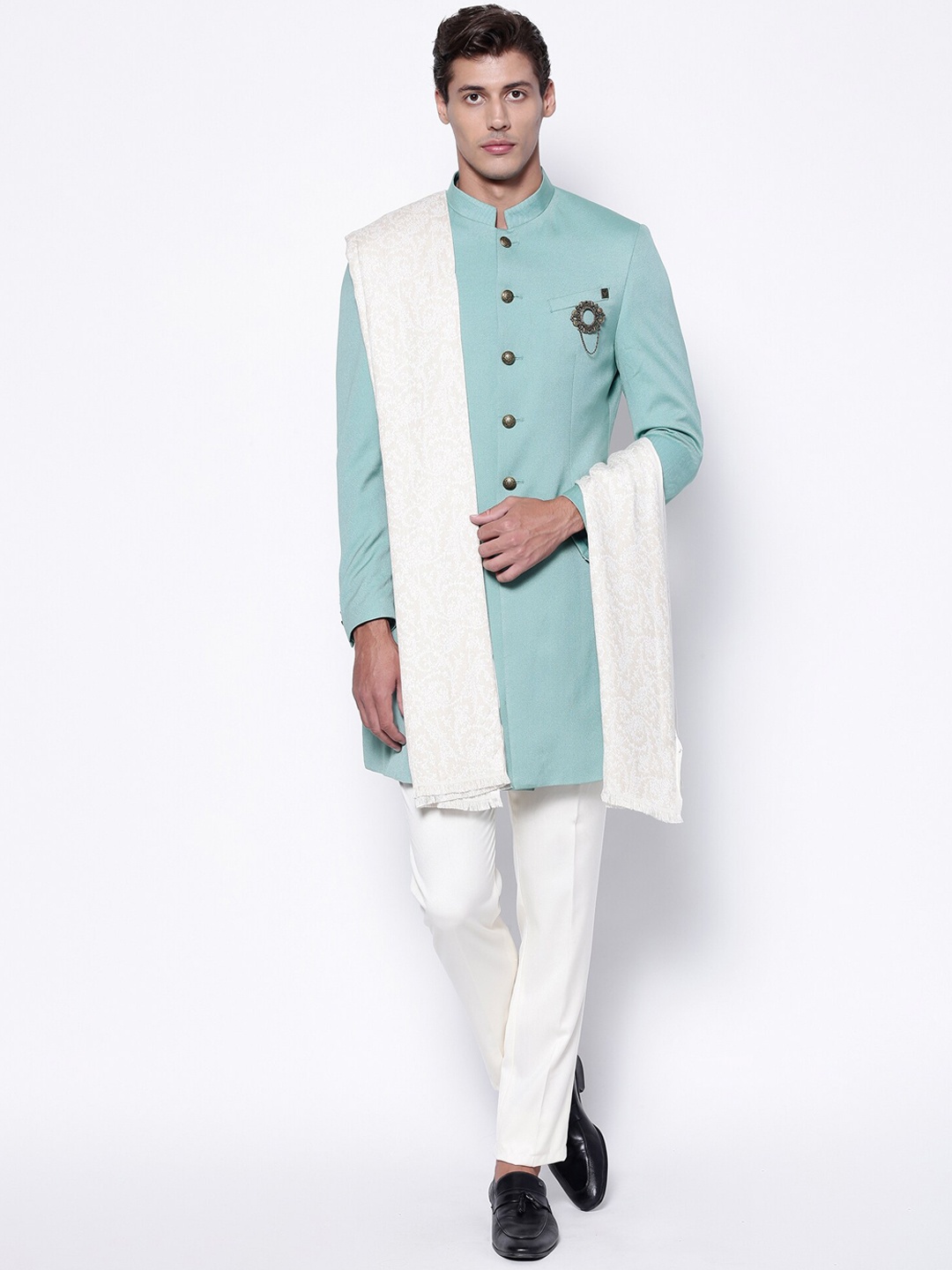 

Blackberrys Men Mint Solid 2-Piece Bandhgala Ethnic Suit, Blue