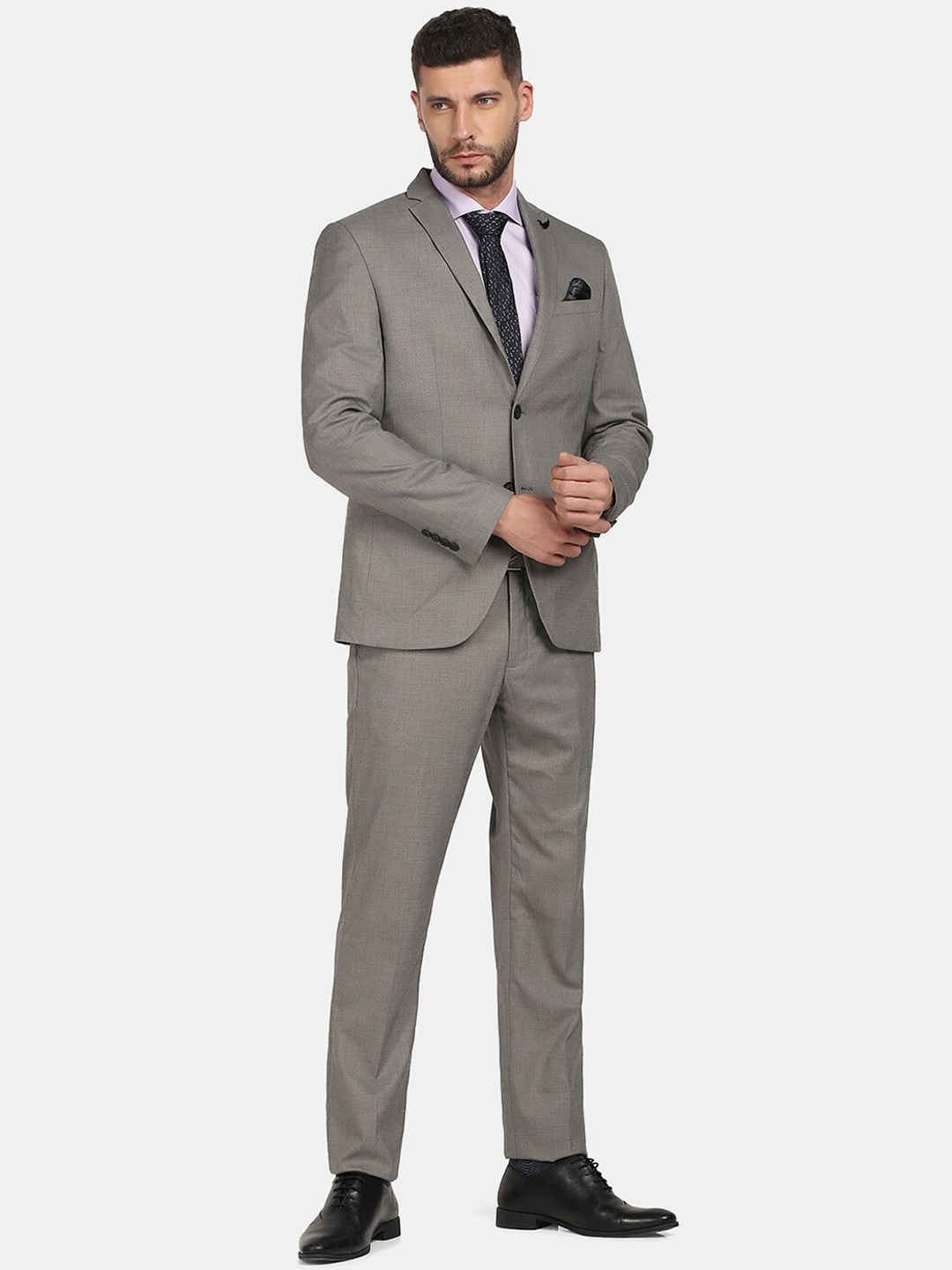 

Blackberrys Men Grey Solid Single-Breasted Slim-Fit 2 Piece Formal Suit