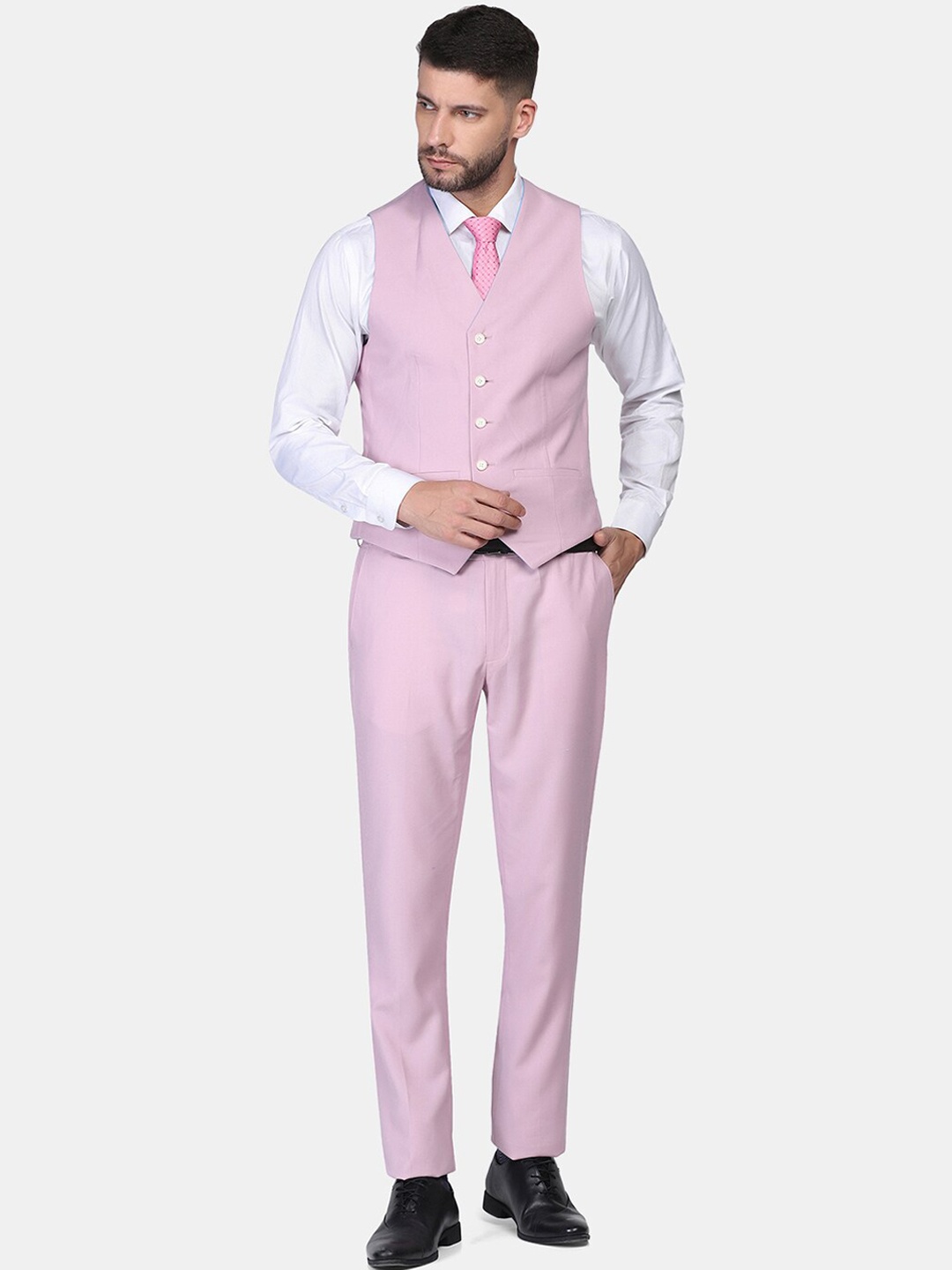 

Blackberrys Men Pink Solid Slim-Fit Single Breasted Blazer And Waistcoat With Trousers
