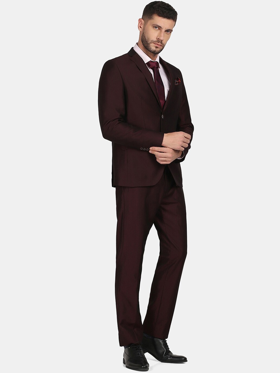 

Blackberrys Men Maroon Solid Slim-Fit Single-Breasted Three-Piece Formal Suit