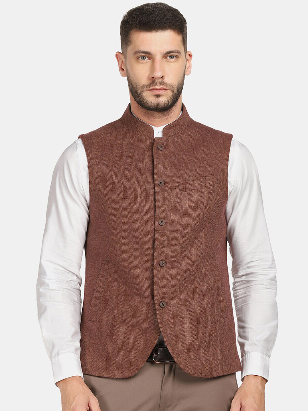 

Blackberrys Men Orange Solid Slim-Fit Waistcoat