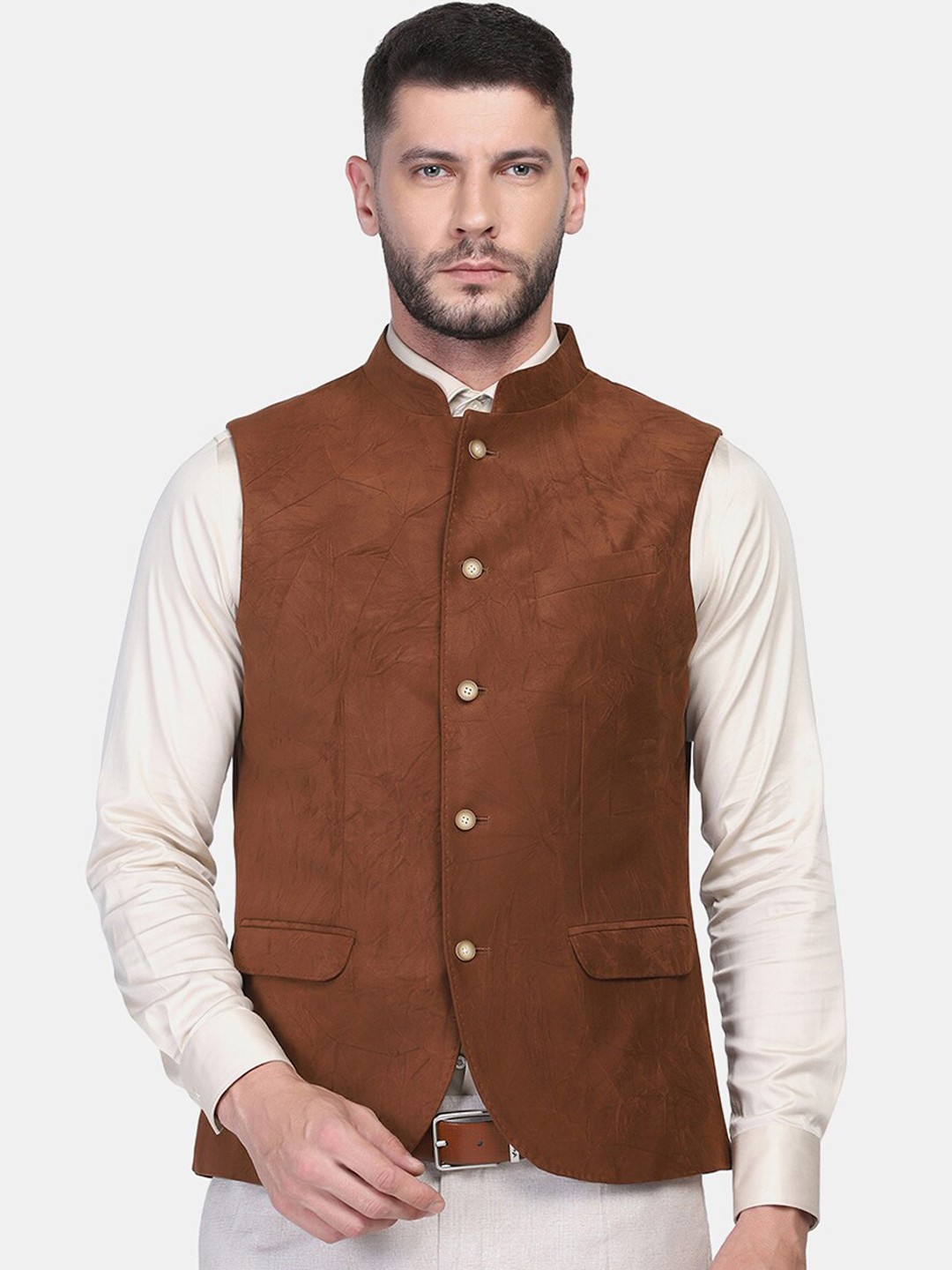 

Blackberrys Men Solid Slim Fit Nehru Jacket, Rust