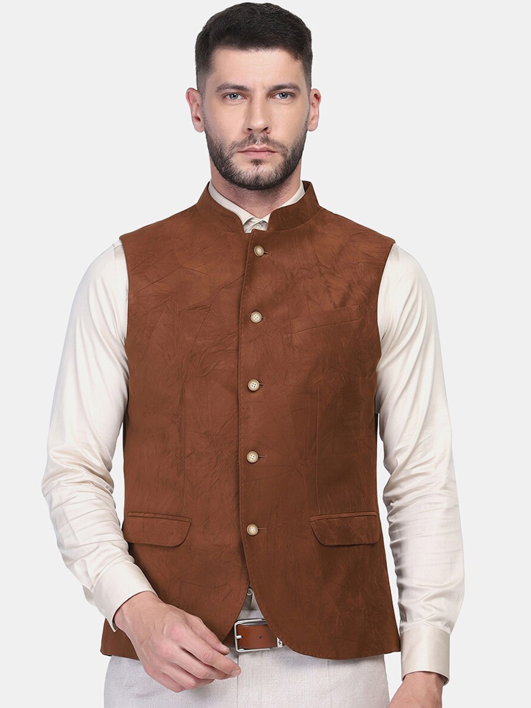 

Blackberrys Men Solid Nehru Jacket, Brown