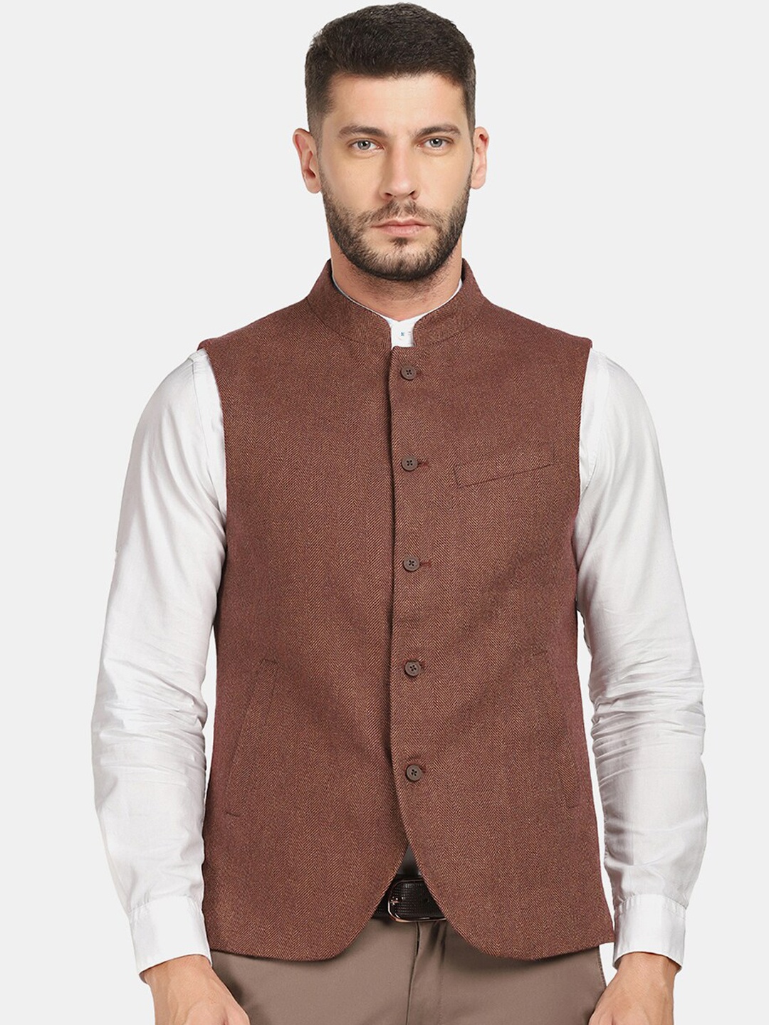

Blackberrys Men Rust Slim-Fit Nehru Jacket